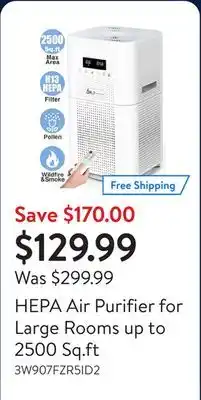 Walmart HEPA Air Purifier for Large Rooms up to 2500 Sq.ft offer