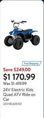Walmart 24V Electric Kids Quad ATV Ride on Car offer