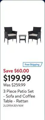 Walmart 3 Piece Patio Set - Sofa and Coffee Table - Rattan offer
