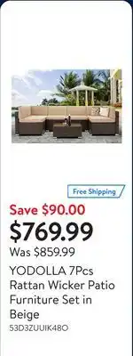 Walmart YODOLLA 7Pcs Rattan Wicker Patio Furniture Set in Beige offer