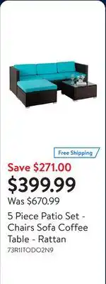 Walmart 5 Piece Patio Set - Chairs Sofa Coffee Table - Rattan offer