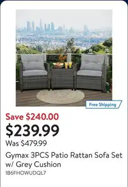 Walmart Gymax 3PCS Patio Rattan Sofa Set w/ Grey Cushion offer