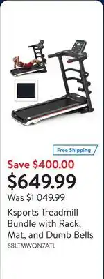 Walmart Ksports Treadmill Bundle with Rack, Mat, and Dumb Bells offer