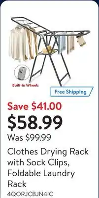 Walmart Clothes Drying Rack with Sock Clips, Foldable Laundry Rack offer