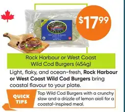 Healthy Planet Rock Harbour or West Coast Wild Cod Burgers (454g) offer