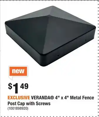 Home Depot EXCLUSIVE VERANDA 4 x 4 Metal Fence Post Cap with Screws offer
