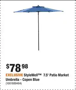 Home Depot EXCLUSIVE StyleWell 7.5' Patio Market Umbrella - Copen Blue offer