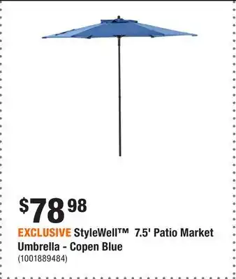 Home Depot EXCLUSIVE StyleWell 7.5' Patio Market Umbrella - Copen Blue offer