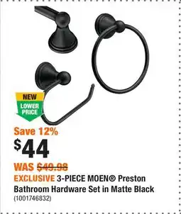Home Depot EXCLUSIVE 3-PIECE MOEN Preston Bathroom Hardware Set in Matte Black offer
