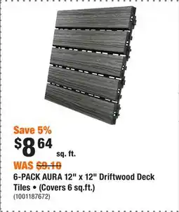 Home Depot 6-PACK AURA 12 x 12 Driftwood Deck Tiles • (Covers 6 sq.ft.) offer