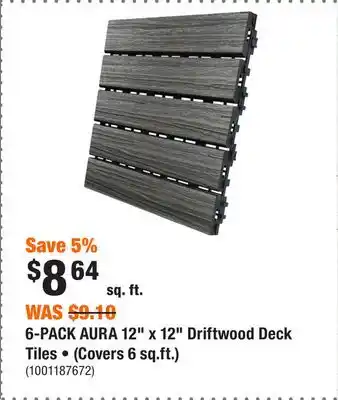 Home Depot 6-PACK AURA 12 x 12 Driftwood Deck Tiles • (Covers 6 sq.ft.) offer