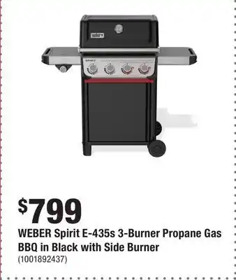 Home Depot WEBER Spirit E-435s 3-Burner Propane Gas BBQ in Black with Side Burner offer
