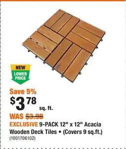 Home Depot EXCLUSIVE 9-PACK 12 x 12 Acacia Wooden Deck Tiles • (Covers 9 sq.ft.) offer