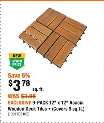 Home Depot EXCLUSIVE 9-PACK 12 x 12 Acacia Wooden Deck Tiles • (Covers 9 sq.ft.) offer