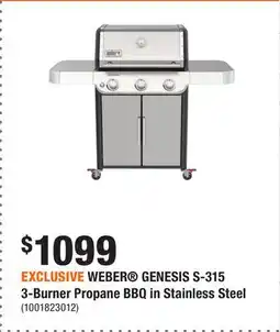 Home Depot EXCLUSIVE WEBER GENESIS S-315 3-Burner Propane BBQ in Stainless Steel offer