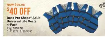 Cabela's Bass Pro Shops Adult Universal Life Vests 4-Pack offer