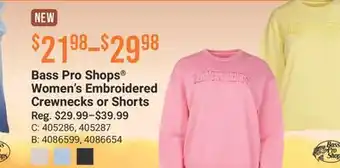 Cabela's Bass Pro Shops Women's Embroidered Crewnecks or Shorts offer