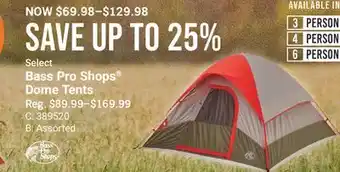 Cabela's Bass Pro Shops Dome Tents offer