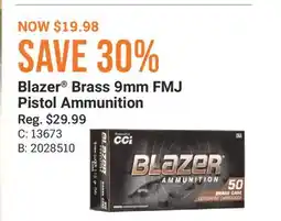 Cabela's Blazer Brass 9mm FMJ Pistol Ammunition offer