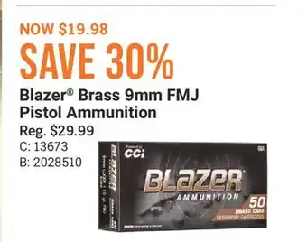 Cabela's Blazer Brass 9mm FMJ Pistol Ammunition offer