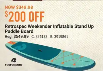 Cabela's Retrospec Weekender Inflatable Stand Up Paddle Board offer