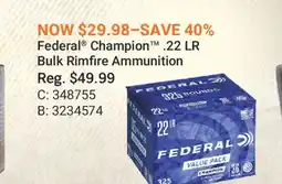 Cabela's Federal Champion .22 LR Bulk Rimfire Ammunition offer