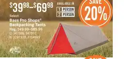 Cabela's Select Bass Pro Shops Backpacking Tents offer