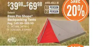 Cabela's Select Bass Pro Shops Backpacking Tents offer