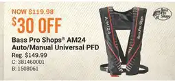 Cabela's Bass Pro Shops AM24 Auto/Manual Universal PFD offer