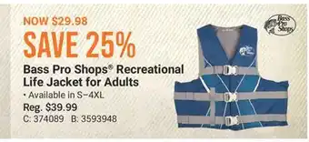 Cabela's Bass Pro Shops Recreational Life Jacket for Adults offer