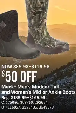 Cabela's Muck Men's Mudder Tall and Women's Mid or Ankle Boots offer