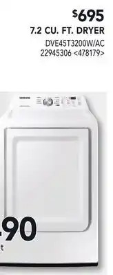 RONA SAMSUNG 7.2 CU. FT. DRYER offer
