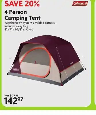 Home Hardware 4 Person Camping Tent offer