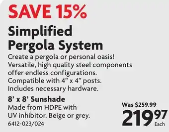 Home Hardware Simplified Pergola System offer