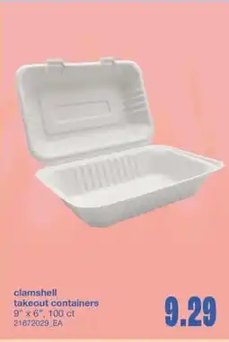 Wholesale Club CLAMSHELL TAKEOUT CONTAINERS, 9 x 6, 100 ct offer
