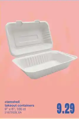 Wholesale Club CLAMSHELL TAKEOUT CONTAINERS, 9 x 6, 100 ct offer