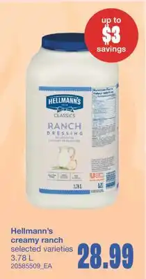 Wholesale Club HELLMANN'S CREAMY RANCH, 3.78 L offer