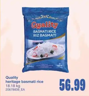 Wholesale Club HERITAGE BASMATI RICE, 18.18 KG offer