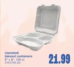 Wholesale Club CLAMSHELL TAKEOUT CONTAINERS 8 X 8, 100 CT offer