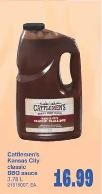 Wholesale Club CATTLEMEN'S KANSAS CITY CLASSIC BBQ SAUCE, 3.78 L offer