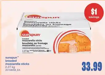 Wholesale Club SUNSPUN BREADED MOZZARELLA STICKS, 2.27 kg offer