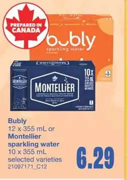 Wholesale Club BUBLY 12 X 355 ML OR MONTELLIER SPARKLING WATER 10 X 355 ML offer