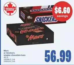 Wholesale Club MARS OR SNICKERS SINGLES CHOCOLATE BARS 48 CT offer