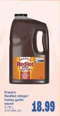 Wholesale Club FRANK'S REDHOT STINGIN' HONEY GARLIC SAUCE, 3.78 L offer
