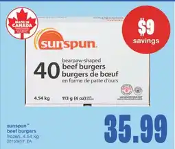 Wholesale Club SUNSPUN BEEF BURGERS, 4.54 kg offer