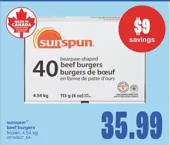 Wholesale Club SUNSPUN BEEF BURGERS, 4.54 kg offer