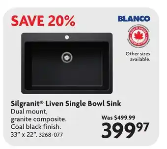 Home Hardware Silgranit Liven Single Bowl Sink offer