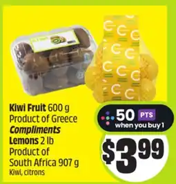 FreshCo Kiwi Fruit 600 g Product of Greece Compliments Lemons 2 lb Product of South Africa 907 g offer