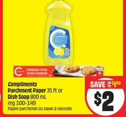 FreshCo Compliments Parchment Paper 35 ft or Dish Soap 800 mL offer