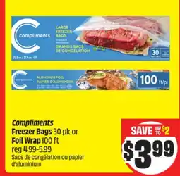 FreshCo Compliments Freezer Bags 30 pk or Foil Wrap 100 ft offer